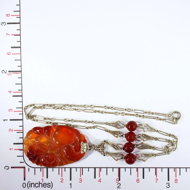 Vintage 20s Gold Carved Carnelian Necklace