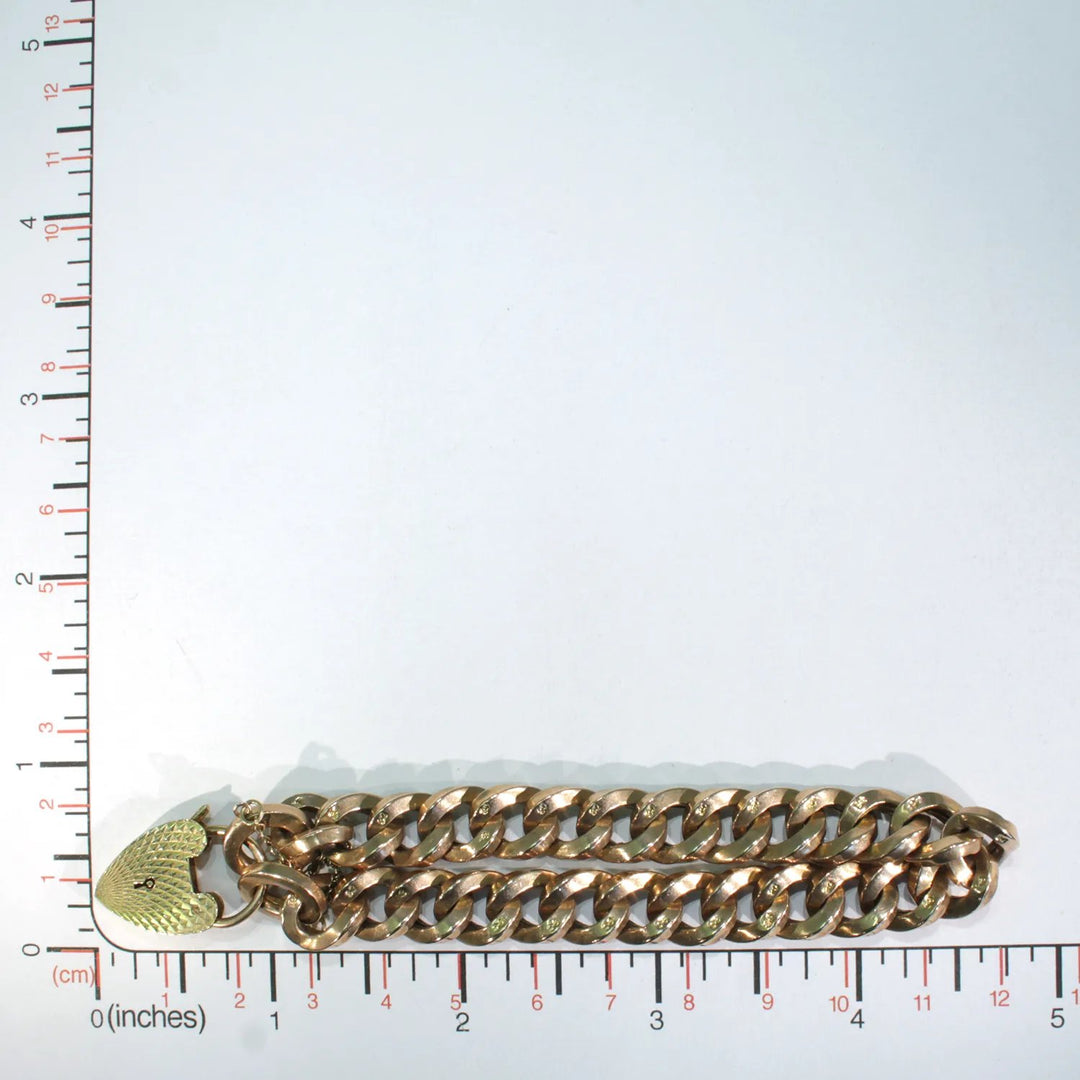 Vintage 9k Gold Curb Link Bracelet Heart Lock Hallmarked 1975