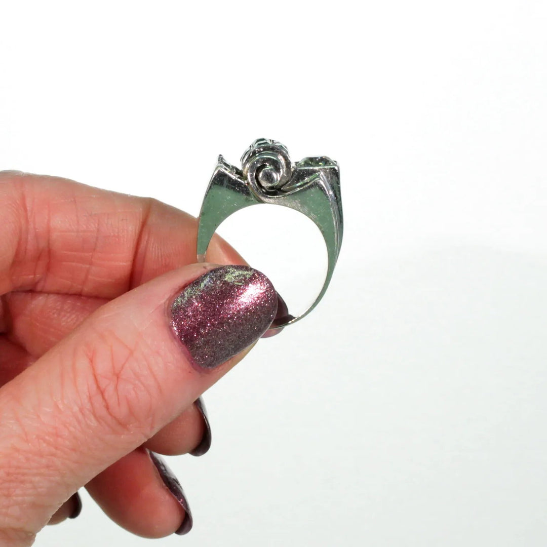 Vintage Art Deco Diamond Emerald Cocktail Ring 18k White Gold