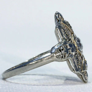 Vintage Art Deco Filigree Diamond Ring, 18k White Gold