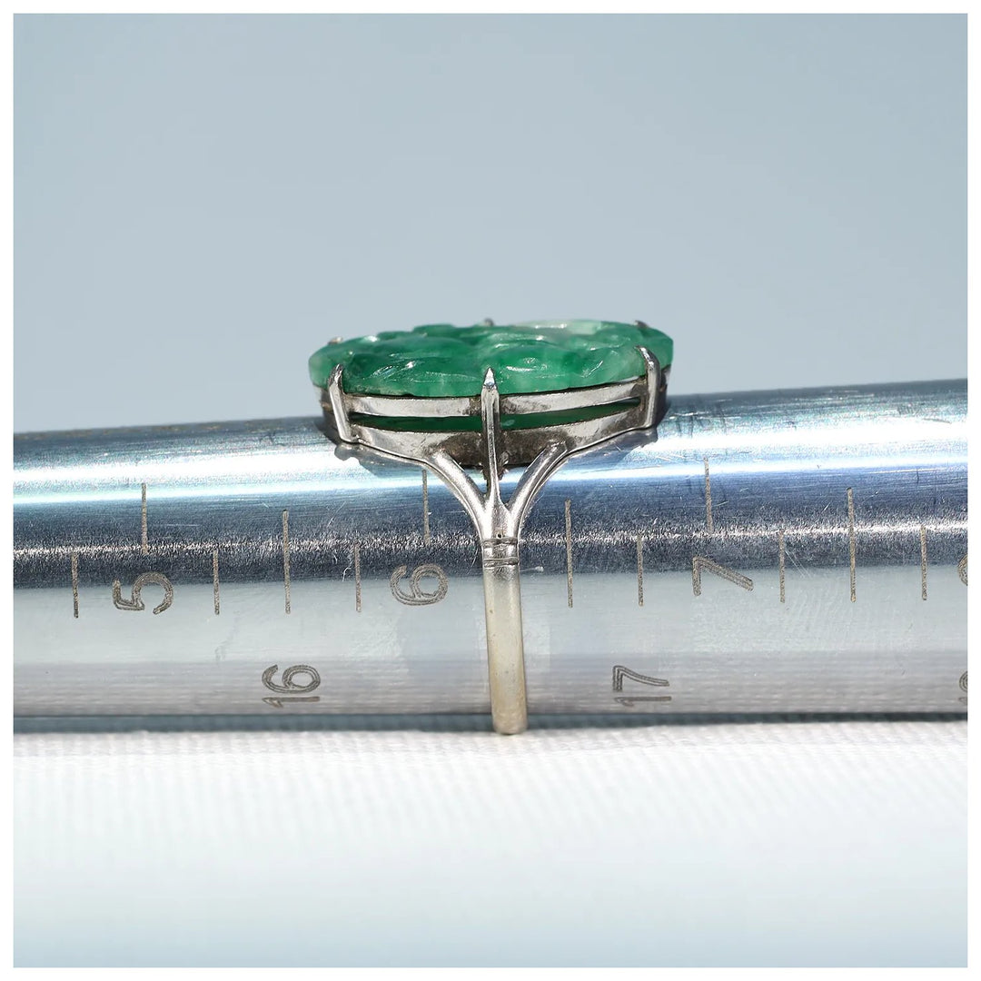 Vintage Art Deco Jade 9k White Gold Ring