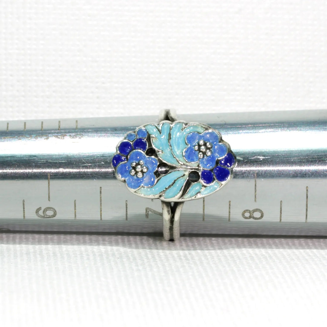 Vintage B. Instone Silver Blue Enameled Ring