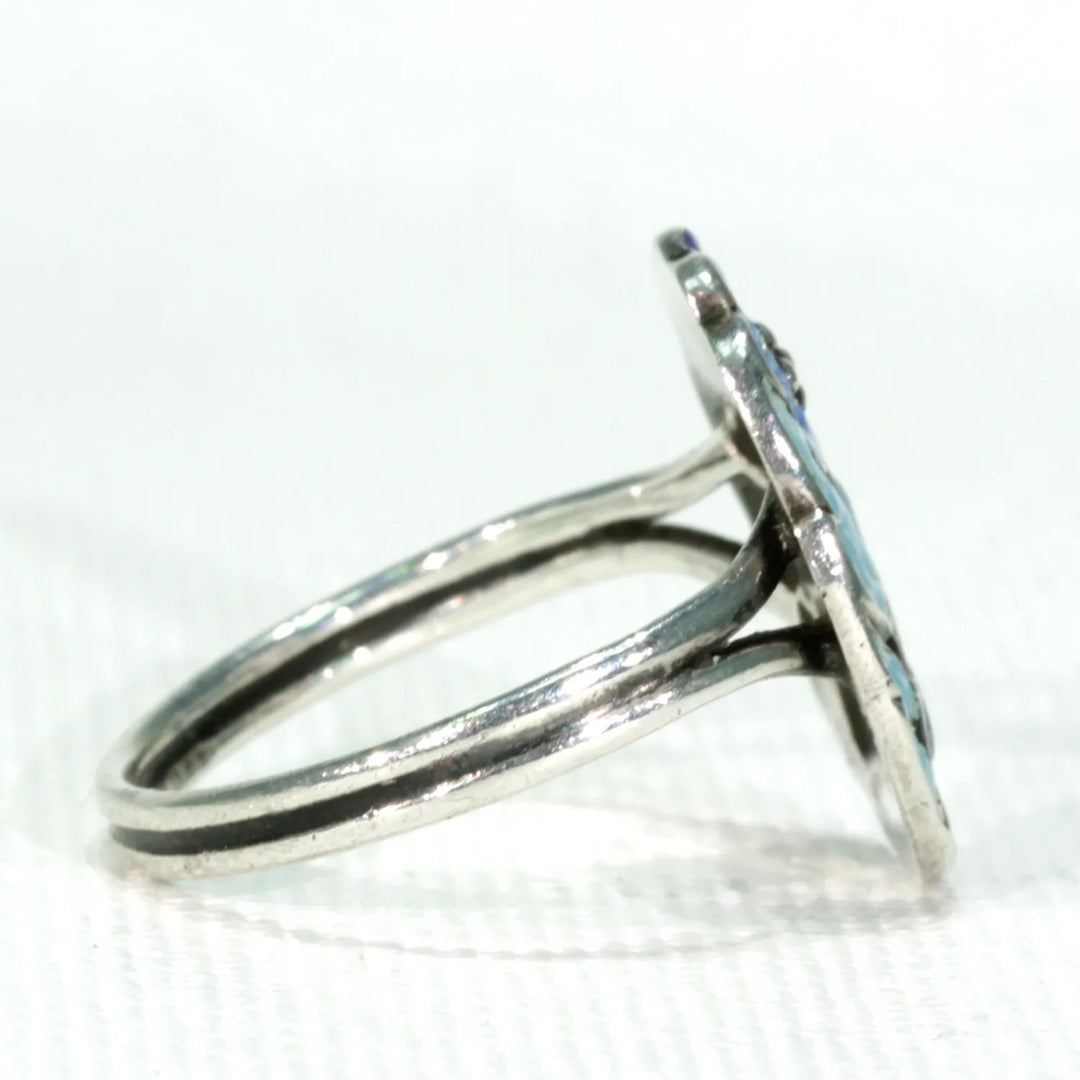 Vintage B. Instone Silver Blue Enameled Ring