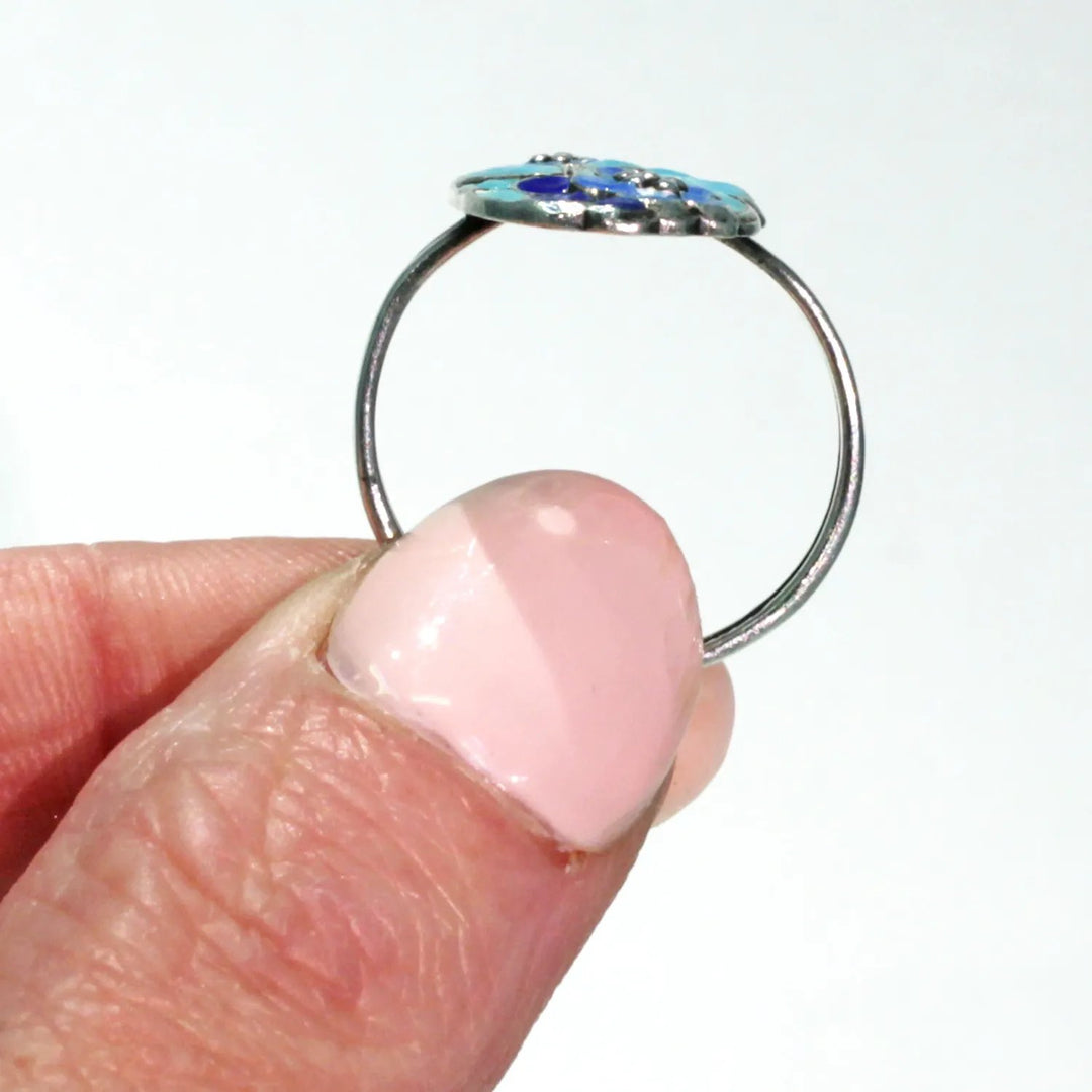 Vintage B. Instone Silver Blue Enameled Ring