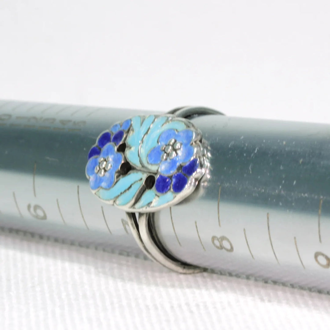 Vintage B. Instone Silver Blue Enameled Ring