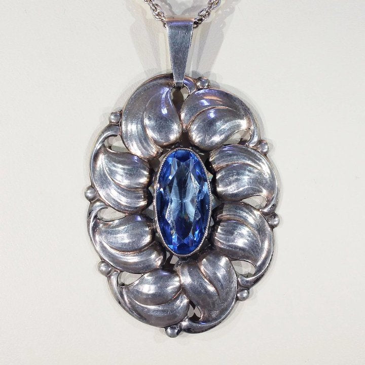 Vintage Blue Paste Silver Pendant Necklace
