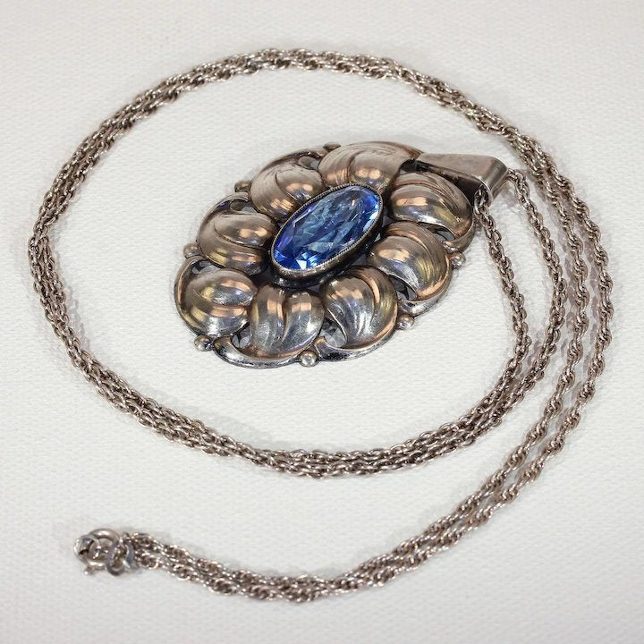 Vintage Blue Paste Silver Pendant Necklace