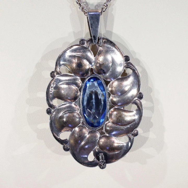 Vintage Blue Paste Silver Pendant Necklace