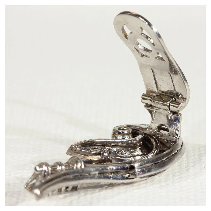 Vintage Diamond Retro Wing Earrings in 14k Gold, Clips c. 1950