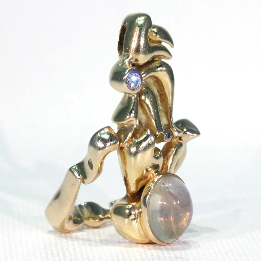 Vintage Impressionist Diamond Moonstone Ring Pendant 18k Gold French Designer