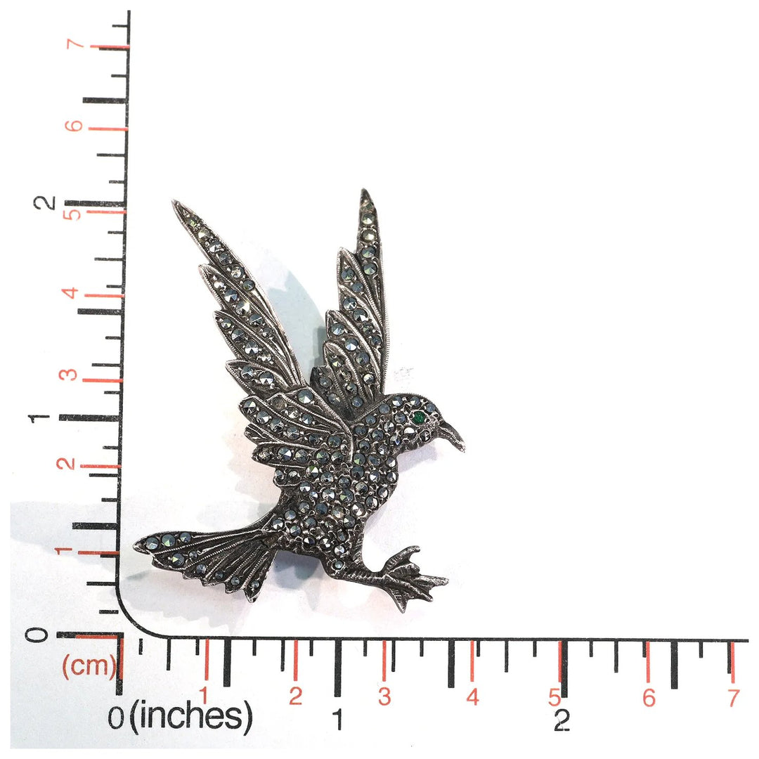 Vintage Marcasite Bird in Flight Brooch Pin Silver