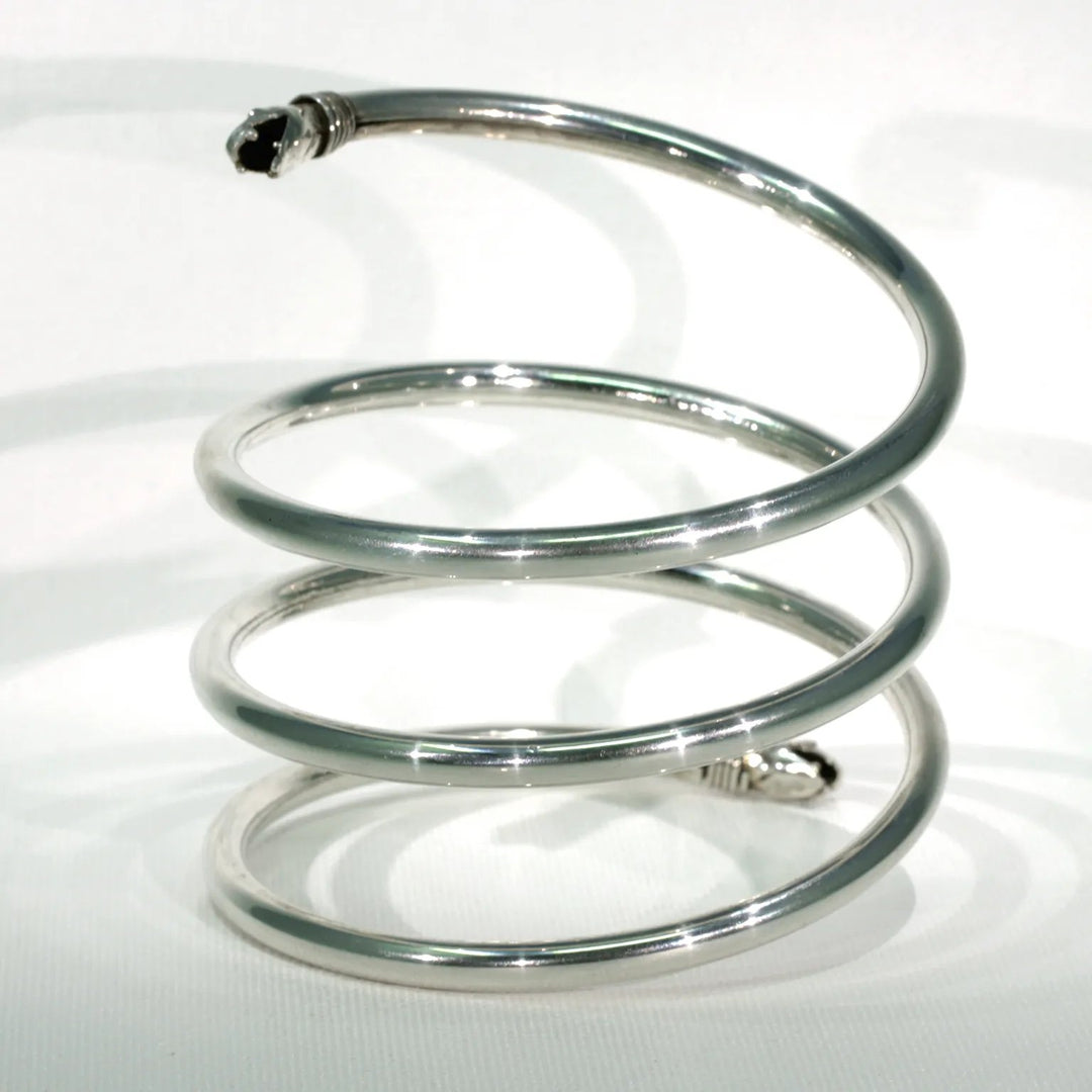 Vintage Mexican Silver Snake Bangle Bracelet Coil