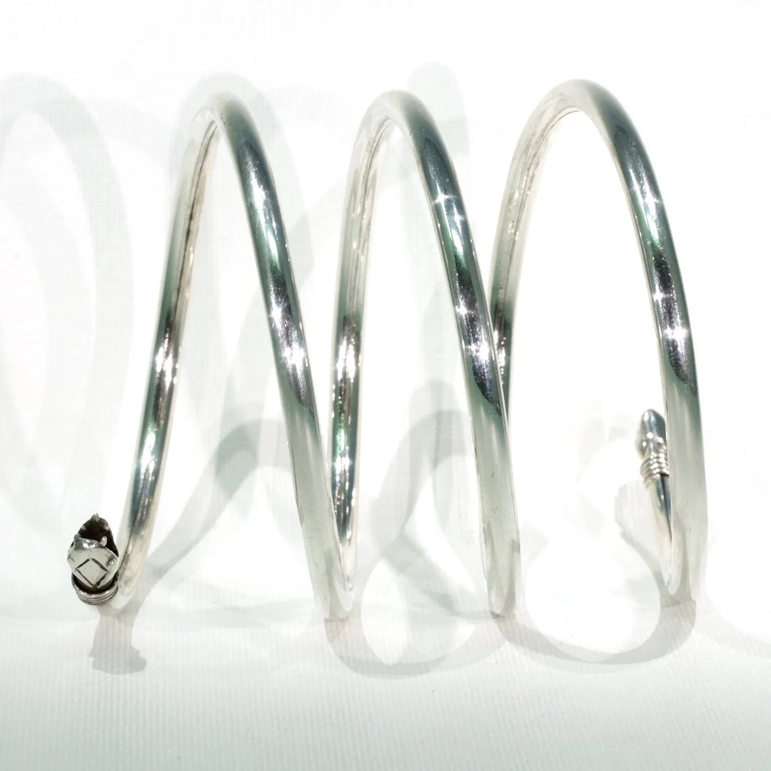 Vintage Mexican Silver Snake Bangle Bracelet Coil