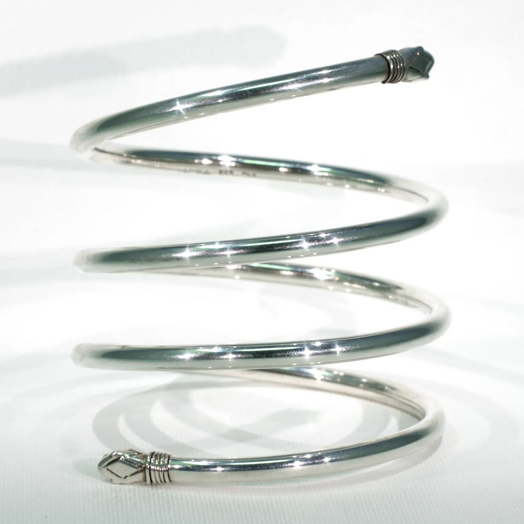 Vintage Mexican Silver Snake Bangle Bracelet Coil
