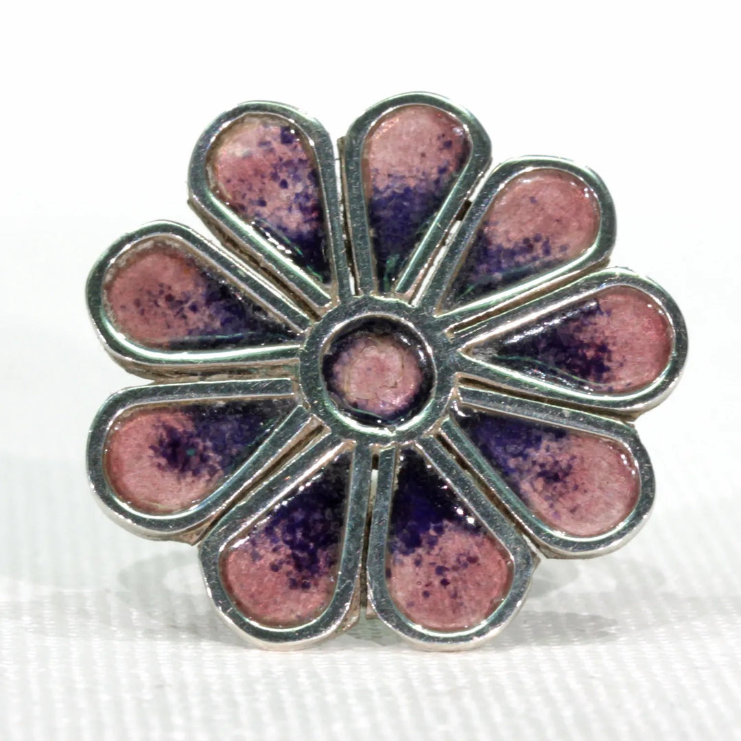 Vintage Norman Grant Purple Enamel Flower Ring Silver