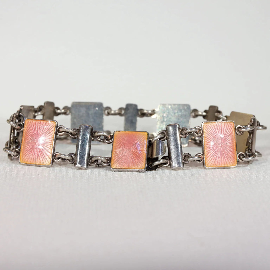 Vintage Pink Enamel Sterling Silver Bracelet by Volmer Bahner