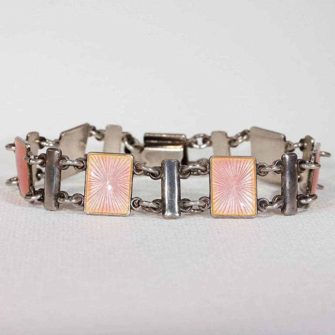 Vintage Pink Enamel Sterling Silver Bracelet by Volmer Bahner