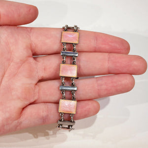 Vintage Pink Enamel Sterling Silver Bracelet by Volmer Bahner