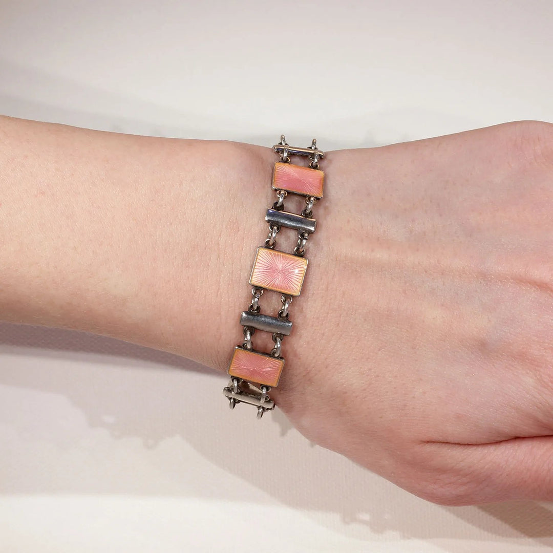 Vintage Pink Enamel Sterling Silver Bracelet by Volmer Bahner