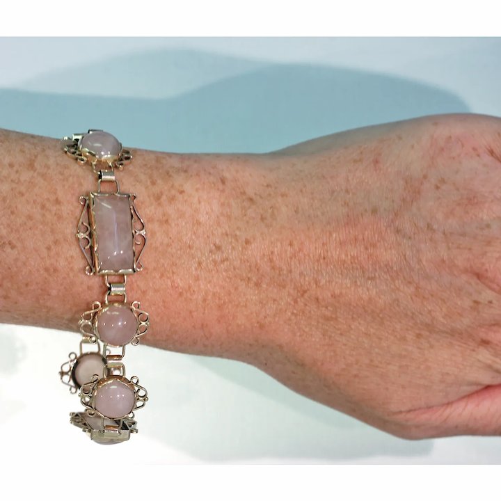 Vintage Retro 1950s Pink Quartz Gold Bracelet