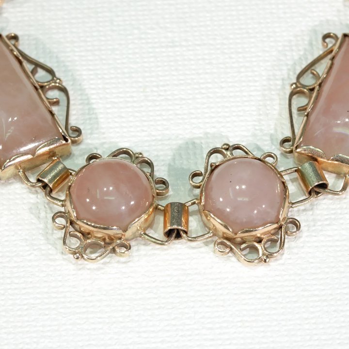 Vintage Retro 1950s Pink Quartz Gold Bracelet