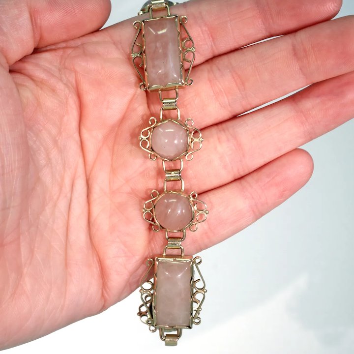 Vintage Retro 1950s Pink Quartz Gold Bracelet
