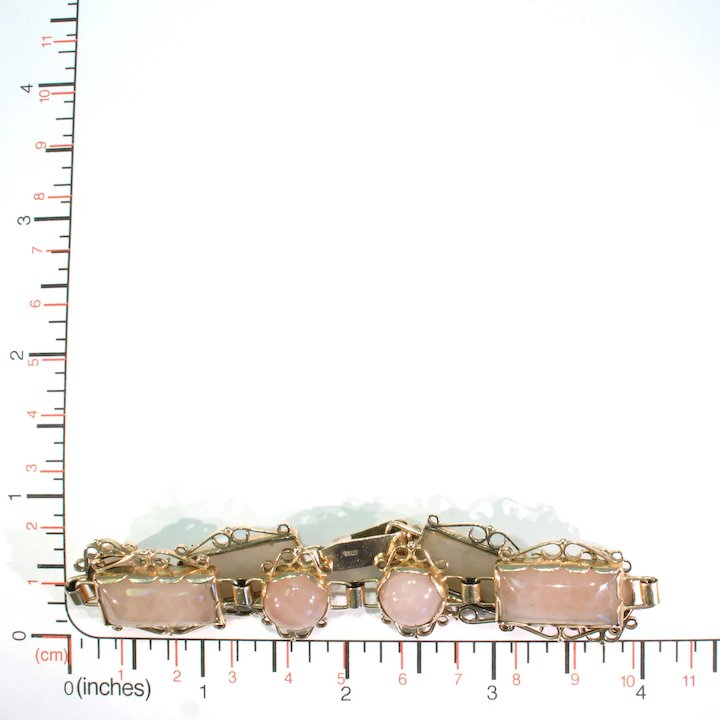 Vintage Retro 1950s Pink Quartz Gold Bracelet