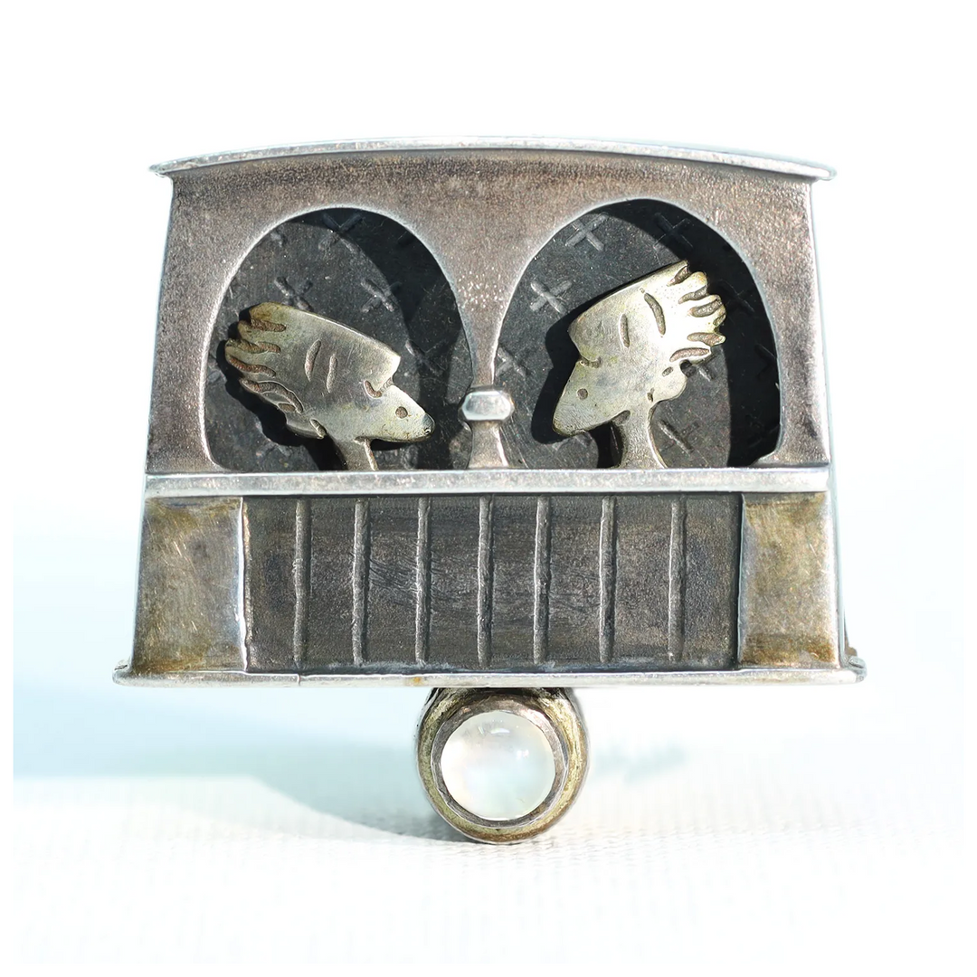 Vintage Silver Moonstone Art Brooch Pin