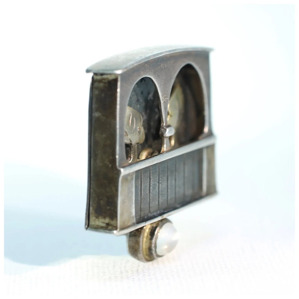 Vintage Silver Moonstone Art Brooch Pin