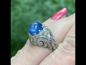 Stunning Natural Ceylon Sapphire Diamond Dome Ring Art Deco