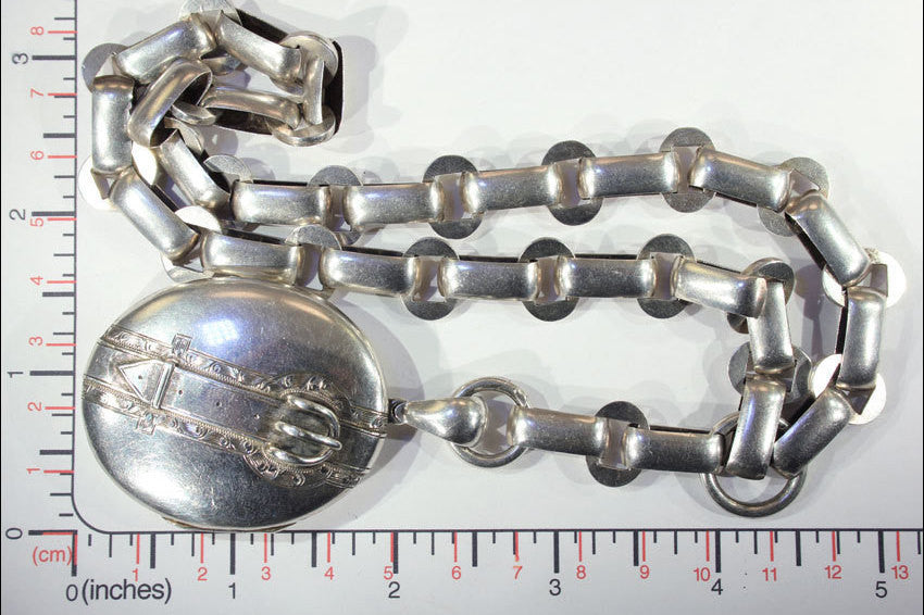 Antique Victorian Collar and Locket Necklace with Buckle Motif Locket in Sterling Silver