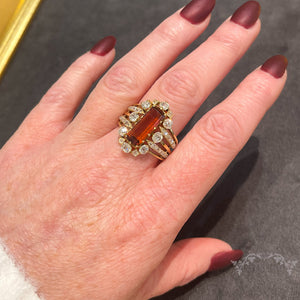 Antique French Citrine Diamond Cluster Ring 18k Gold