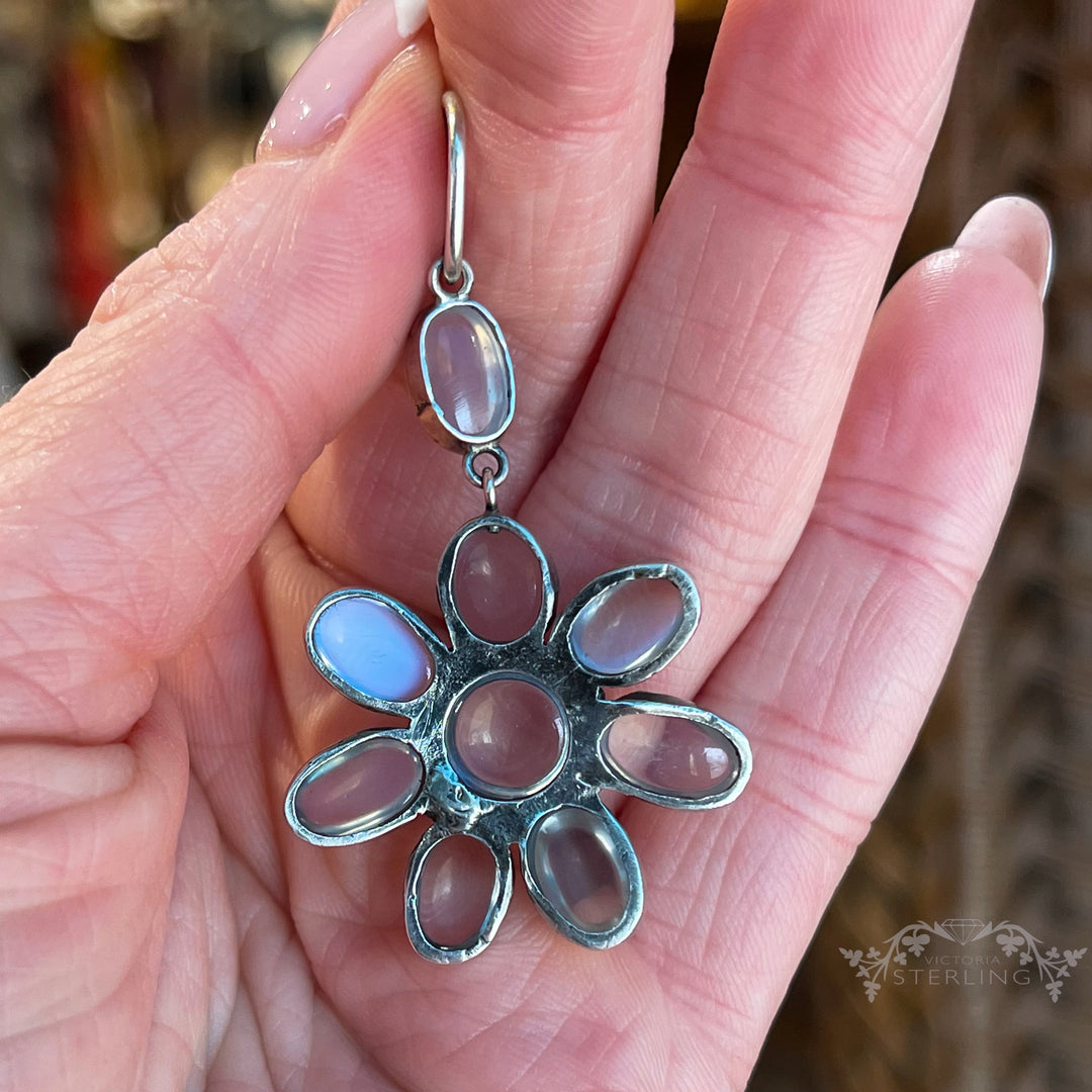 Antique Silver Moonstone Pendant Flower