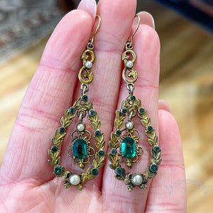 Austro-Hungarian Green Paste Silver Gilt Earrings