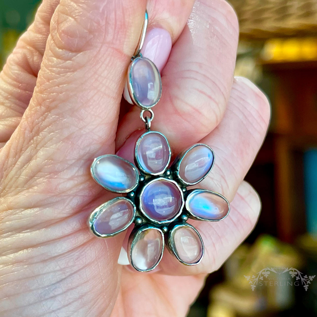 Antique Silver Moonstone Pendant Flower