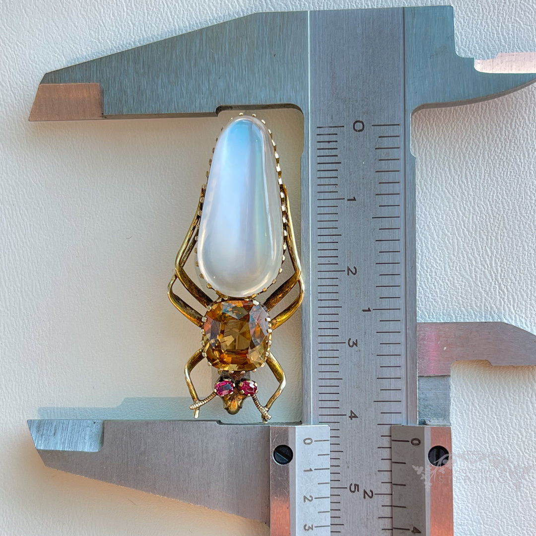 Victorian Moonstone Citrine Ruby Gold Bug Brooch