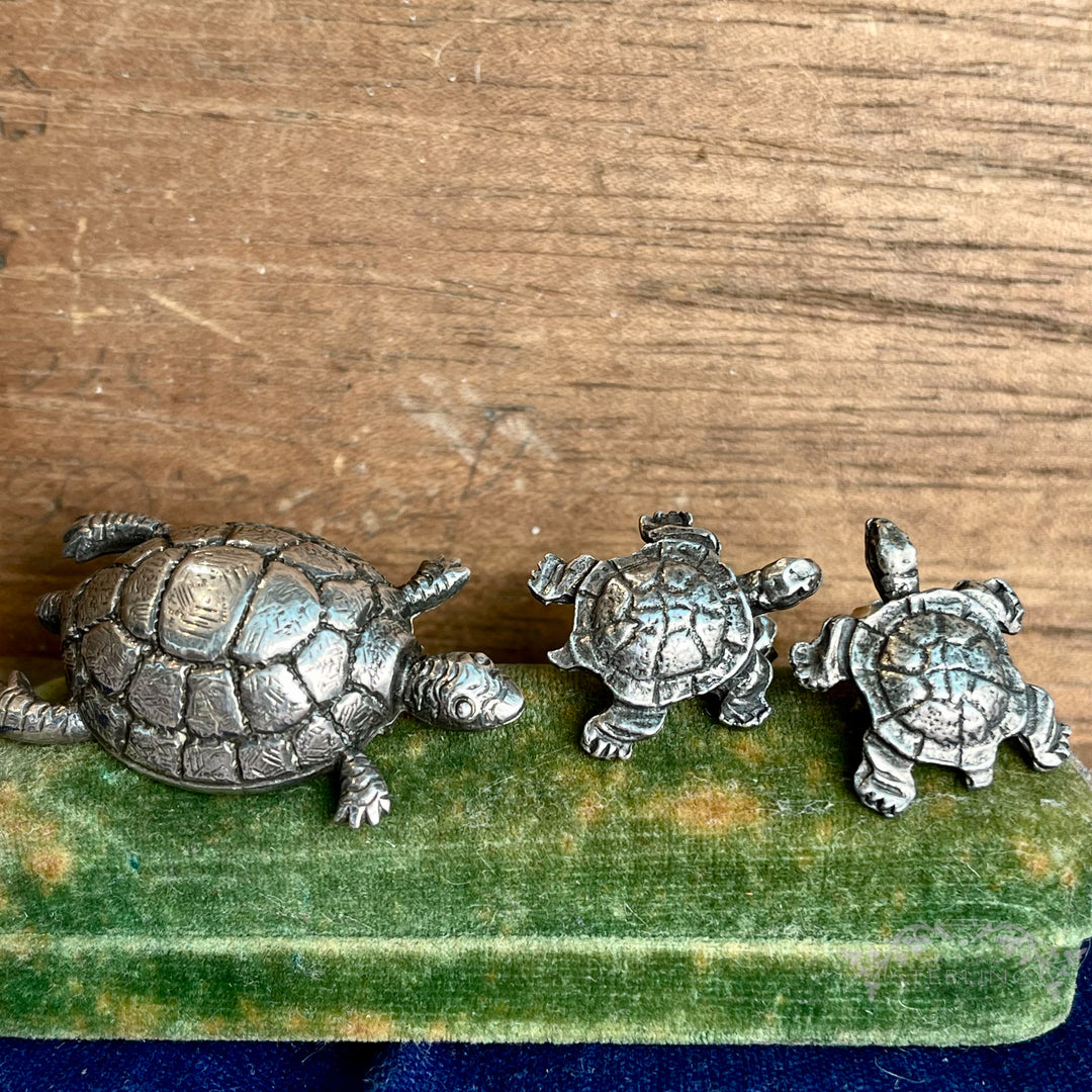 Vintage Silver Turtle Brooch and Earrings Set