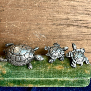 Vintage Silver Turtle Brooch and Earrings Set