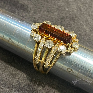 Antique French Citrine Diamond Cluster Ring 18k Gold