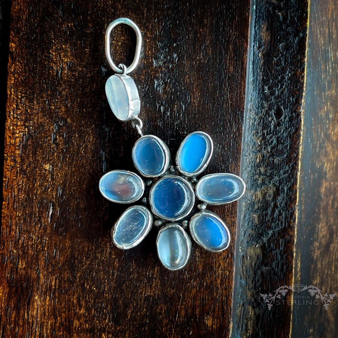 Antique Silver Moonstone Pendant Flower