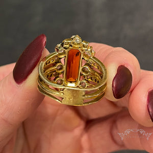Antique French Citrine Diamond Cluster Ring 18k Gold