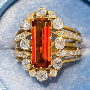 Antique French Citrine Diamond Cluster Ring 18k Gold