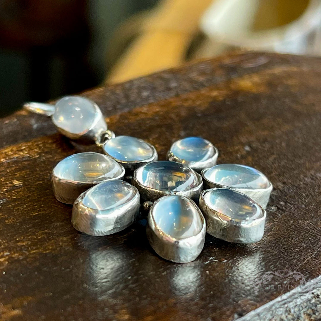 Antique Silver Moonstone Pendant Flower