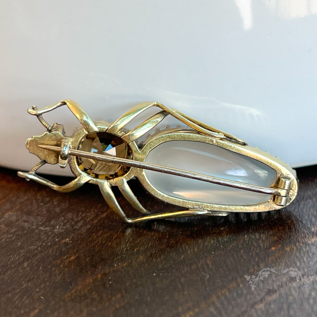 Victorian Moonstone Citrine Ruby Gold Bug Brooch