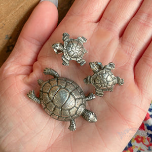 Vintage Silver Turtle Brooch and Earrings Set