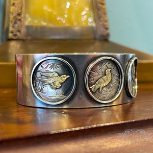 Aesthetic Movement Victorian Silver Bangle Bracelet Birds