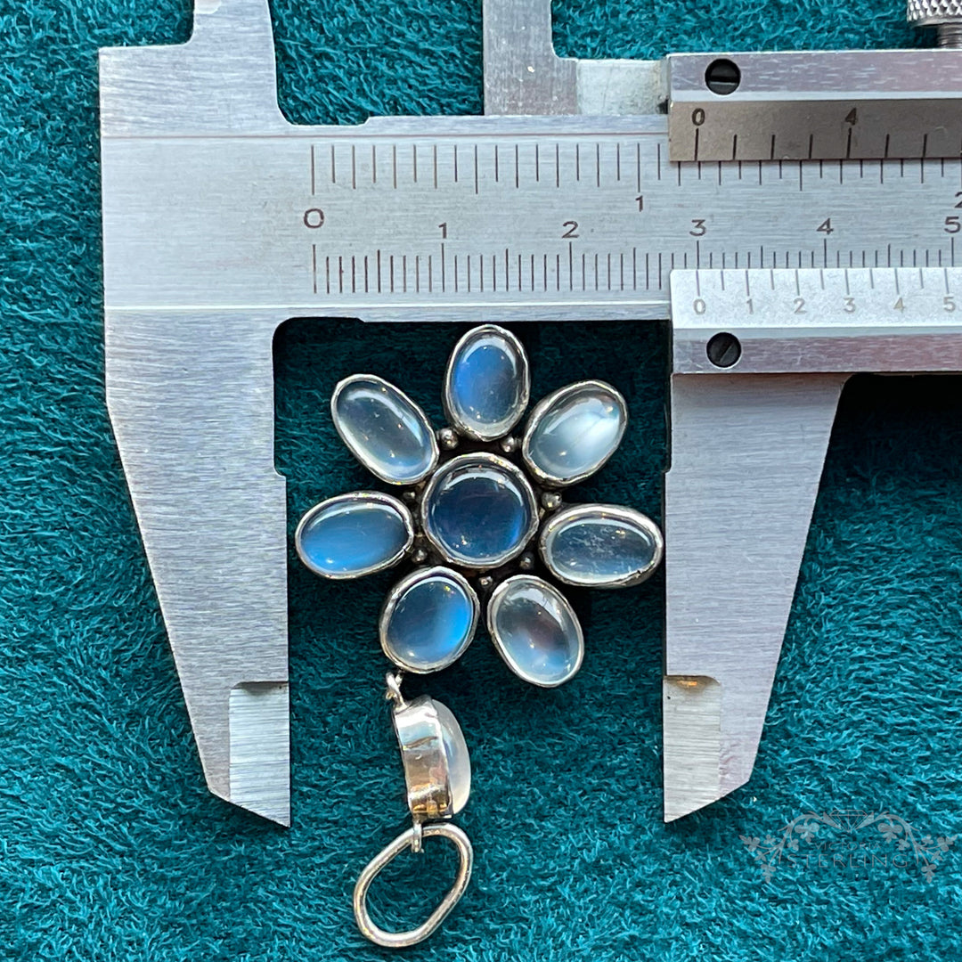 Antique Silver Moonstone Pendant Flower