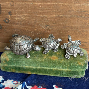 Vintage Silver Turtle Brooch and Earrings Set