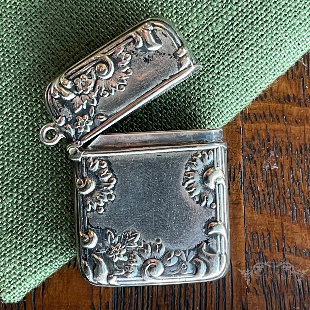 Antique Sterling Silver Stamp Box Pendant