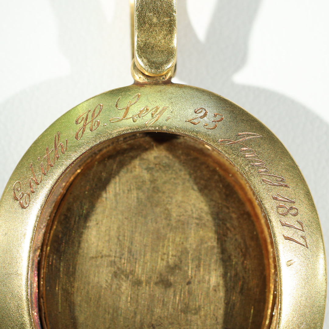 Victorian Portrait Miniature Frame Pendant 15k Gold Dated 1877